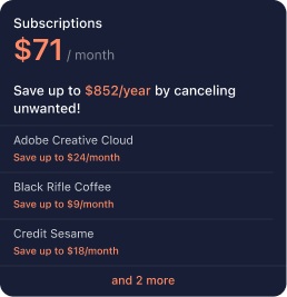 PocketGuard shows how much you save on subscribtions